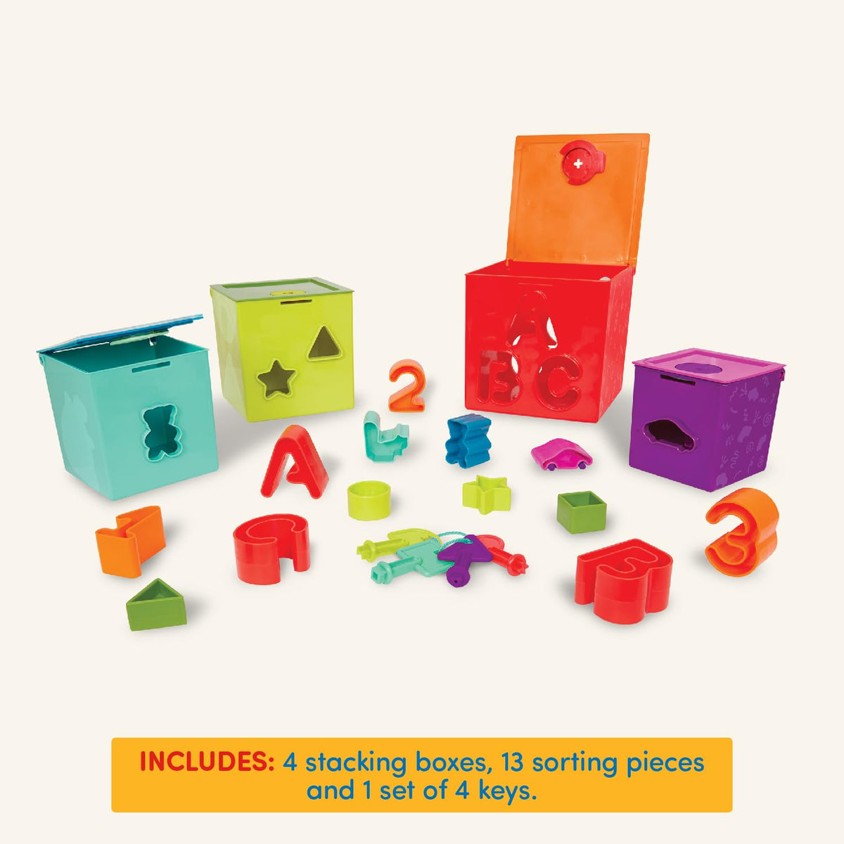 Battat Sorting & Stacking Boxes, Lock & Learn Nesting Play Cubes, Toddler