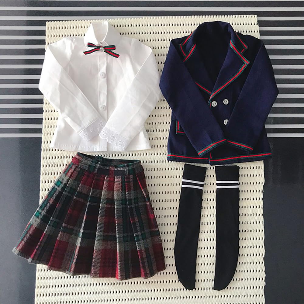 niannyyhouse 1/3 1/4 BJD Dolls Clothes Coat Shirt Plaid Pleated Skirt Socks European Dark Blue School Uniform Blazer Outfit Ball Jointed Dolls
