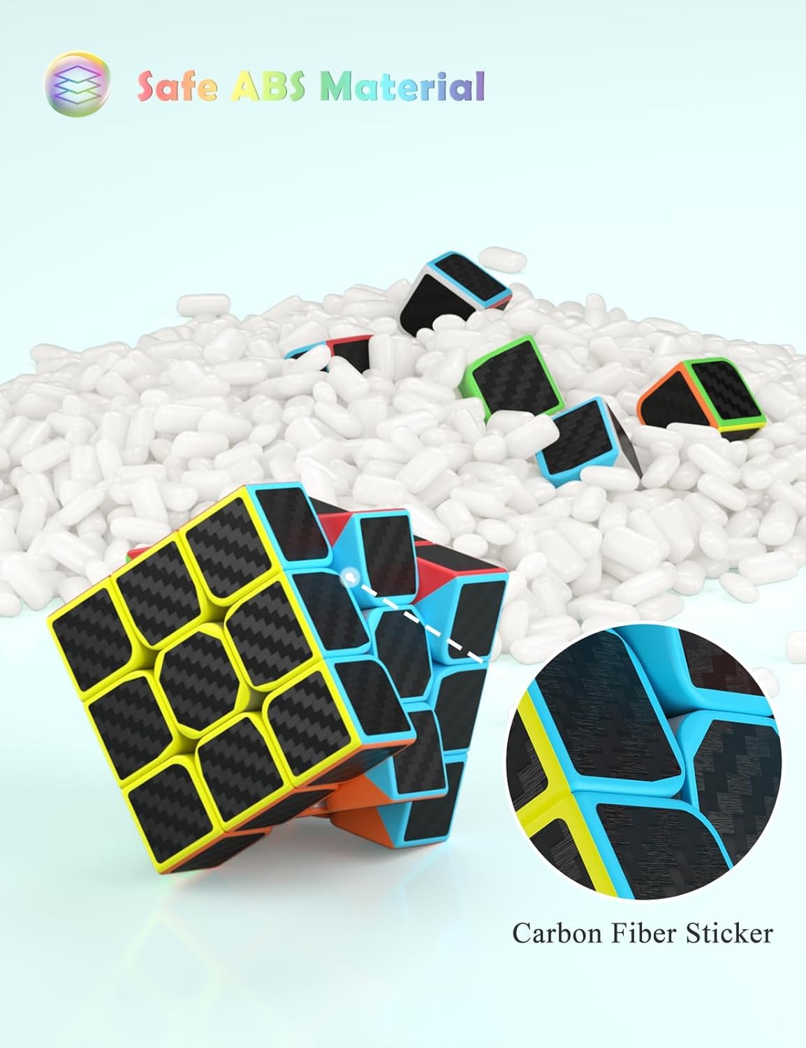 Roxenda Speed Cube Set, Speed Cube Bundle of 2x2 3x3 4x4 and Pyramid Cube Smoothly Magic Cubes Collection for Kids Teens & Adults [4 Pack] (Carbon