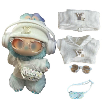 17cm Doll Clothes for lububu ?Designer Clothes Suitable for lububu Dolls Outfits and Accessories Set?Including top +Hat+Glass+Bag - 4PCS?Doll