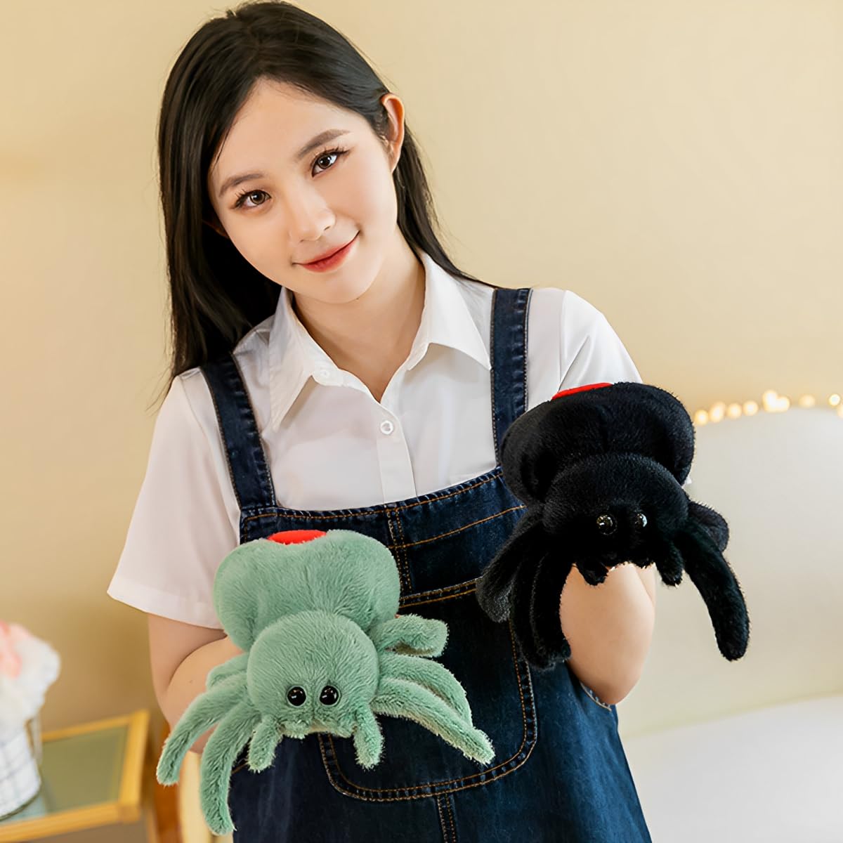 YUDONG 9.8" Green Soft Spider Plush Pillow, Realistic Toy