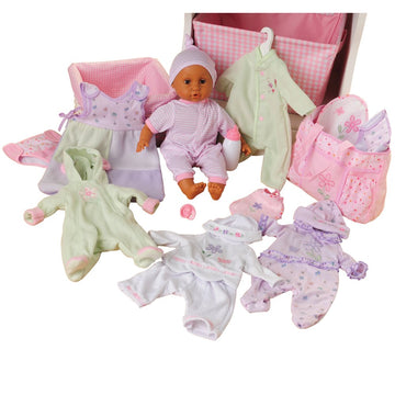 Constructive Playthings CP Toys 16 inch Dark Skin Baby Doll Dress and Play Collection with 6 Outfits and Accessories