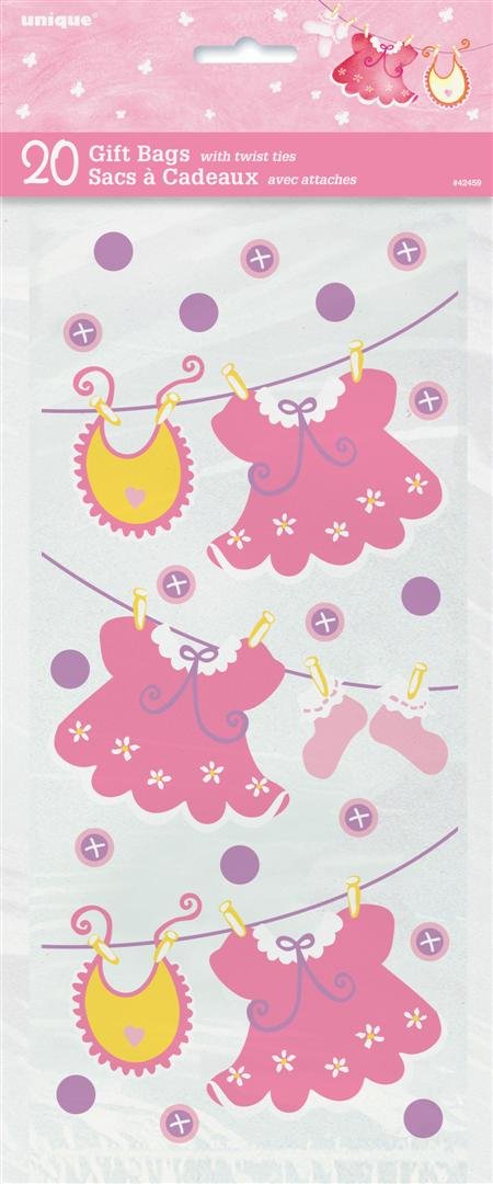 Pink Clothesline Girl Baby Shower Cellophane Bags, 20ct