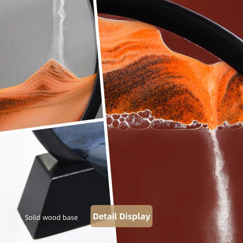 XIZHI 7" Moving Sand Art Picture Sand Art Liquid Motion Round Glass 3D Sand Art Relaxing Toy Desktop Art Bookshelves Home Office Decoration (Orange)