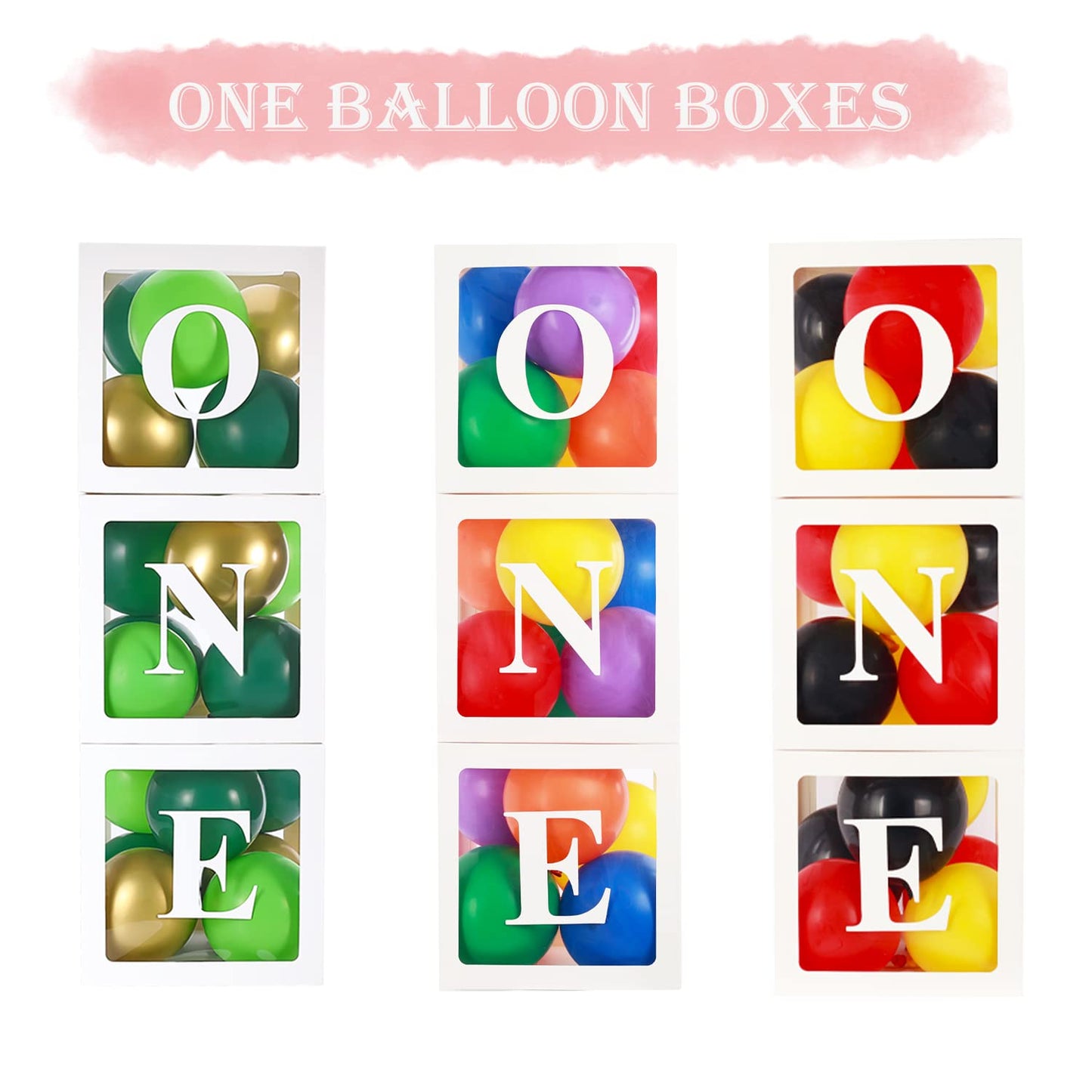 First Birthday Decorations for Boy Girls, ONE Balloon Boxes with Rainbow Balloons, ONE Blocks for Cartoon Watermelon Street Rainbow Theme Baby 1st