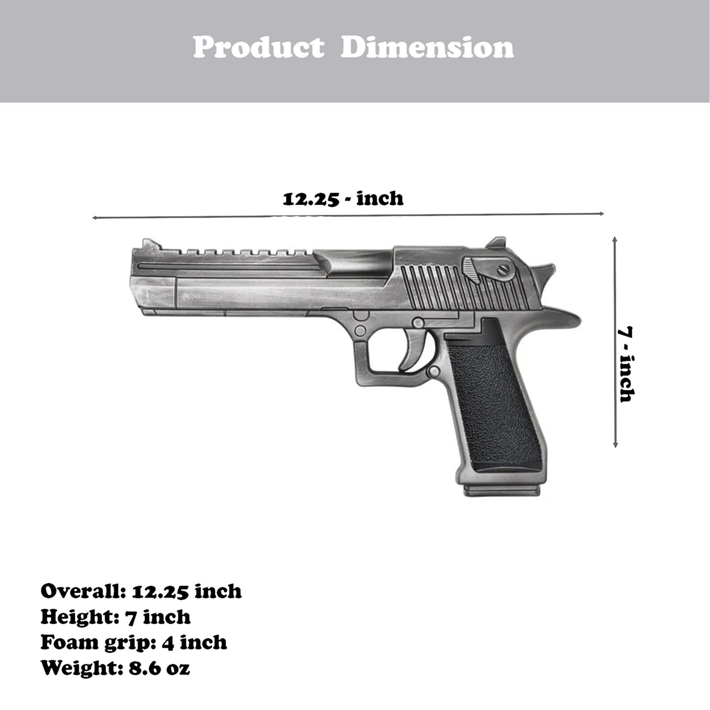 12.25" Desert Eagle Foam Replica Collectible Prop Gun for Cosplay, Halloween, Display & Gifting - Lightweight Safe Foam Pistol for Costume and Decor