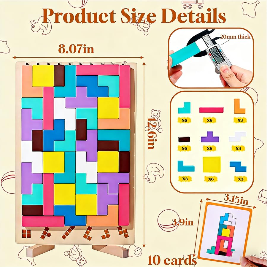 Wooden Montessori Russian Blocks Puzzle, 3D Stacking for Toddlers 3-6 Years Wooden Block, Montessori Educational Gift for Boys and Girls Board Game