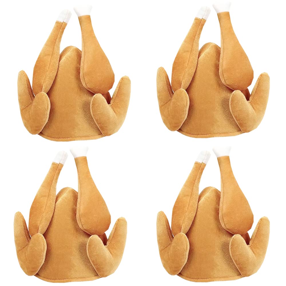 Tkocisa 4 Pack Thanksgiving Plush Turkey Hats Roasted Turkey Hats, Thanksgiving Hat Thanksgiving Halloween Turkey Costume Funny Hat For Role Play