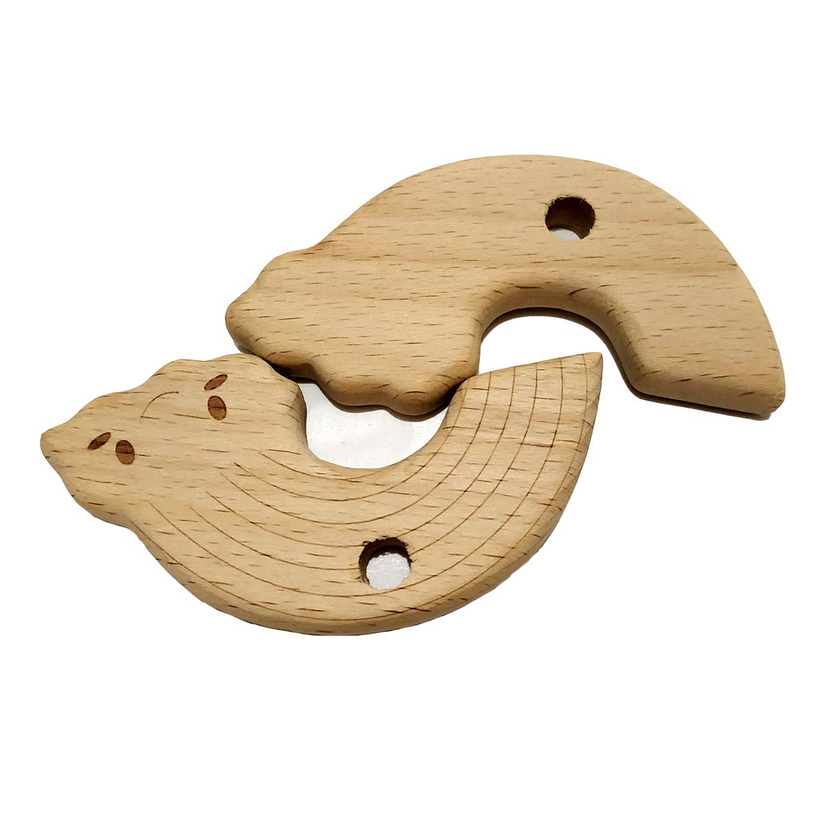 2pcs Lovely Cartoon Wood Pendant Pure Natural Animal Shape Beech Wooden Handmade Cut Pattern DIY Beading Necklace Pendant (Rainbow 2pcs)