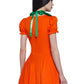Dolls Kill Pumpkin Dress by Trickz N’ Treatz - Women’s Orange Jack-O’-Lantern Mini Dress with Puff Sleeves & Leaf Collar, Orange, X-Small
