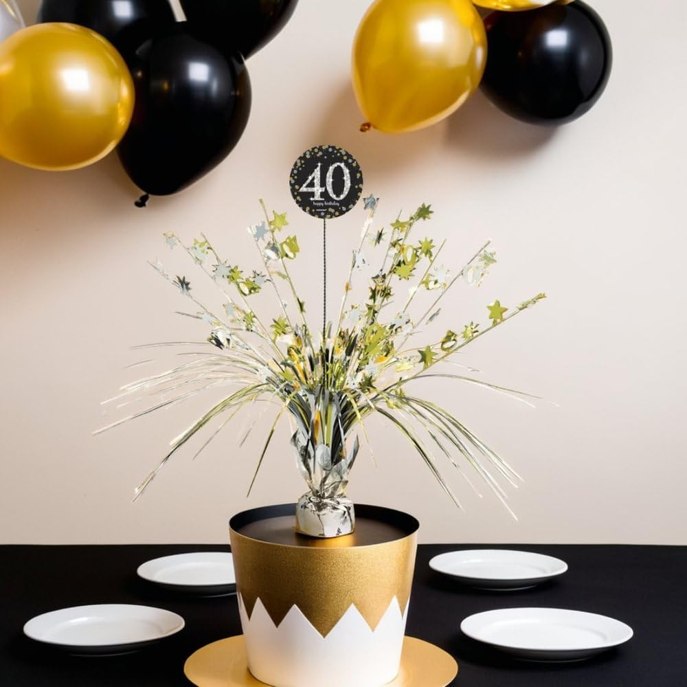 Sparkling Celebration Gold & Silver Foil 40th Birthday Centerpiece - 18" (1 Pc) - Elegant Party Decor for a Memorable Milestone Event