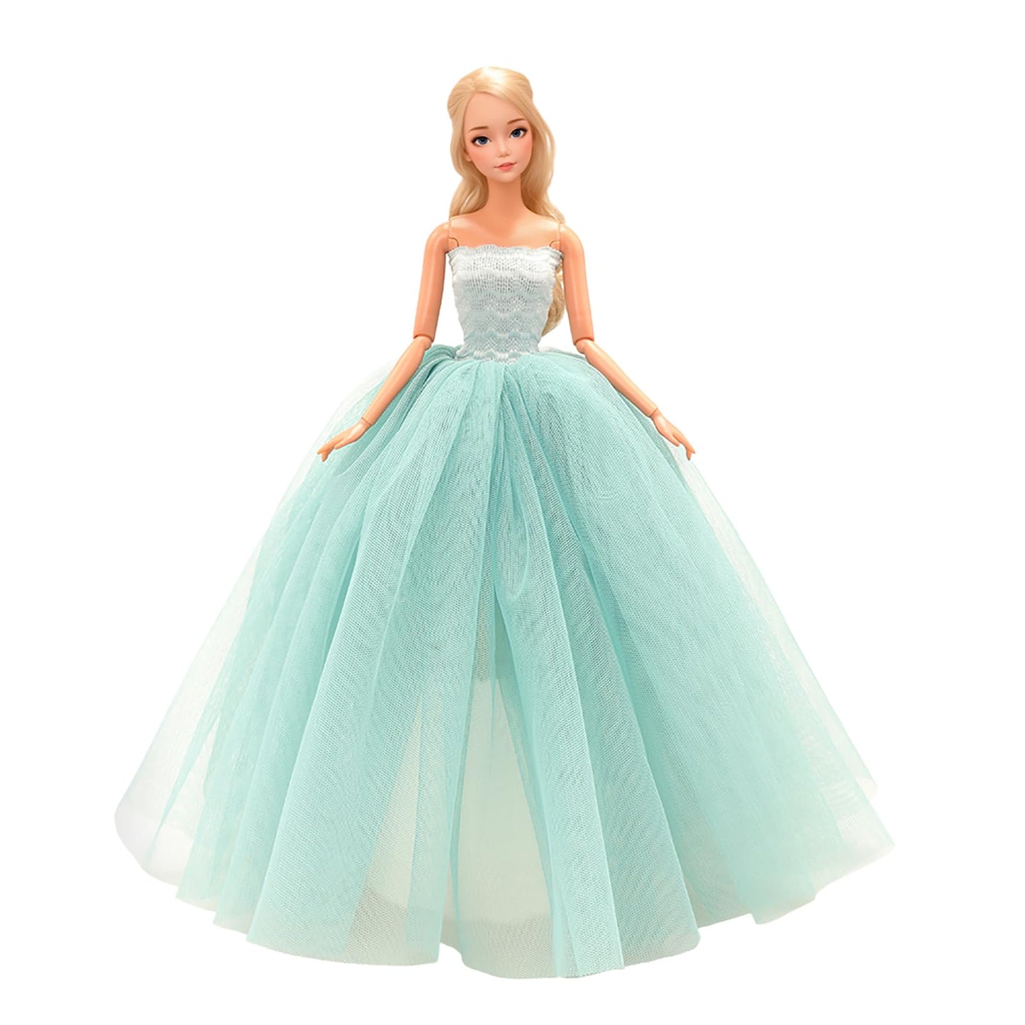 BARWA Light Blue Wedding Dress with Veil Evening Party Princess Light Blue Gown Dress for 11.5 inch Girl Doll