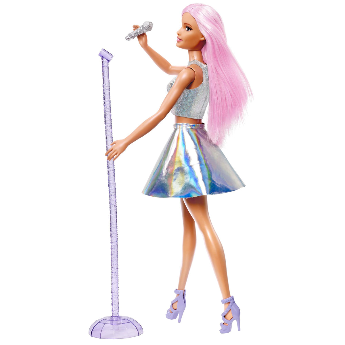 Barbie Pop Star Doll Dressed in Iridescent Skirt with Microphone and Pink Hair, Gift for 3 to 7 Year Olds