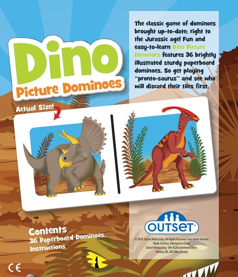 Picture Dominoes: Dinosaur Themed Matching Game for prechoolers - Contains 36 Dominoes - for 2 or More Players Ages 3 and up by Outset