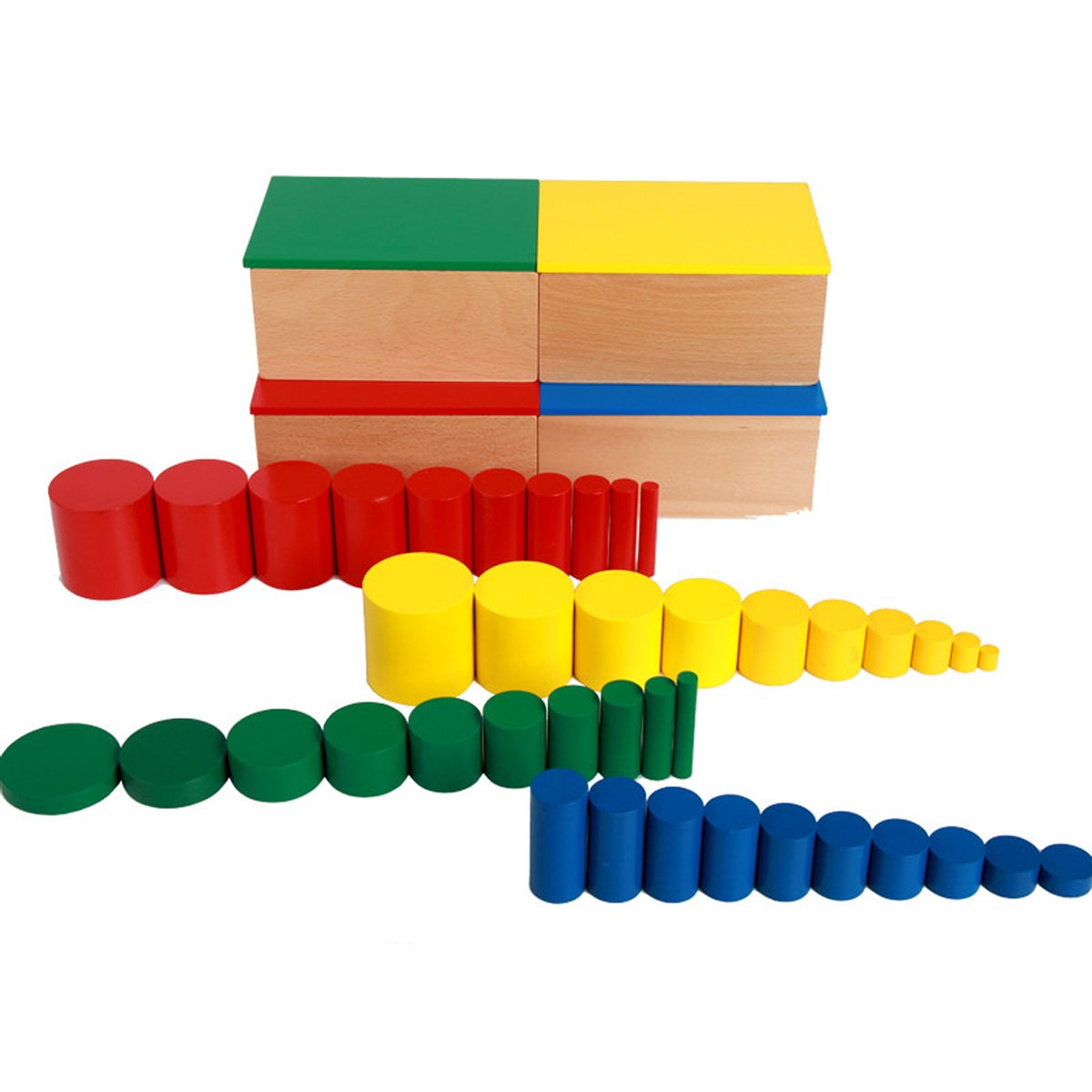 YHZAN Montessori Sensorial Material Knobless Cylinders Kids Wooden Toy (Set of 4) Early Development Tool for Toddlers Wooden Blocks