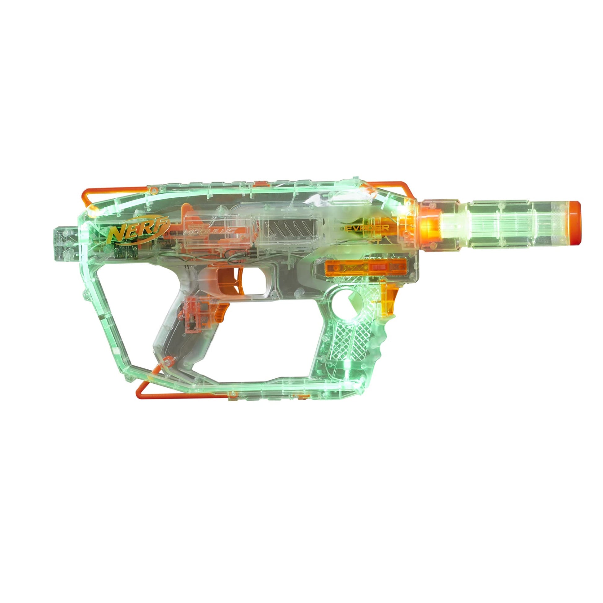 Nerf Modulus Ghost Ops Evader Motorized Blaster - Light-Up See-Through Blaster and Barrel Extension, Includes 12 Official Elite Darts (Amazon