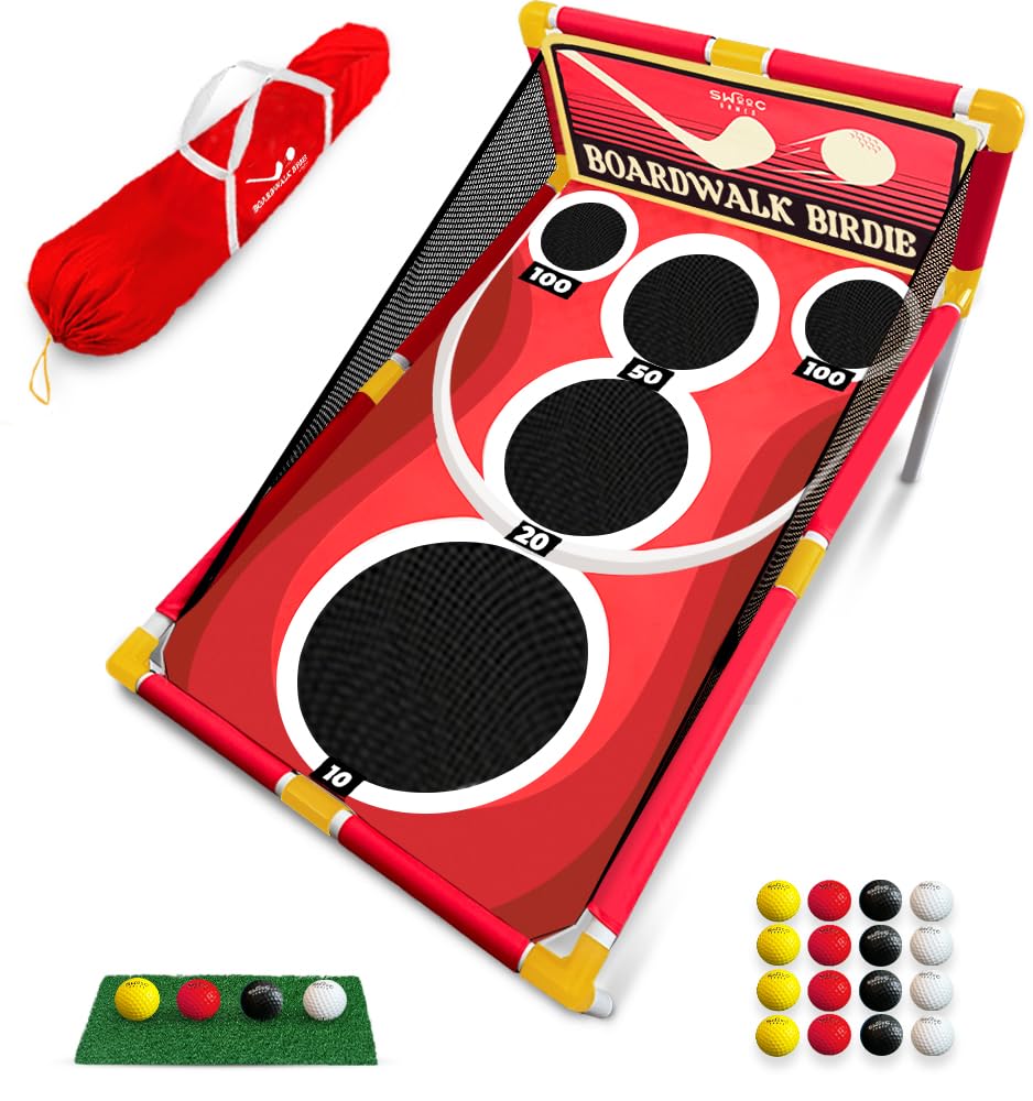 SWOOC Games - Boardwalk Birdie™ | Arcade Style Golf Game with Easy Setup & 10+ Games Included | Cornhole Golf Chipping Game | Indoor & Outdoor