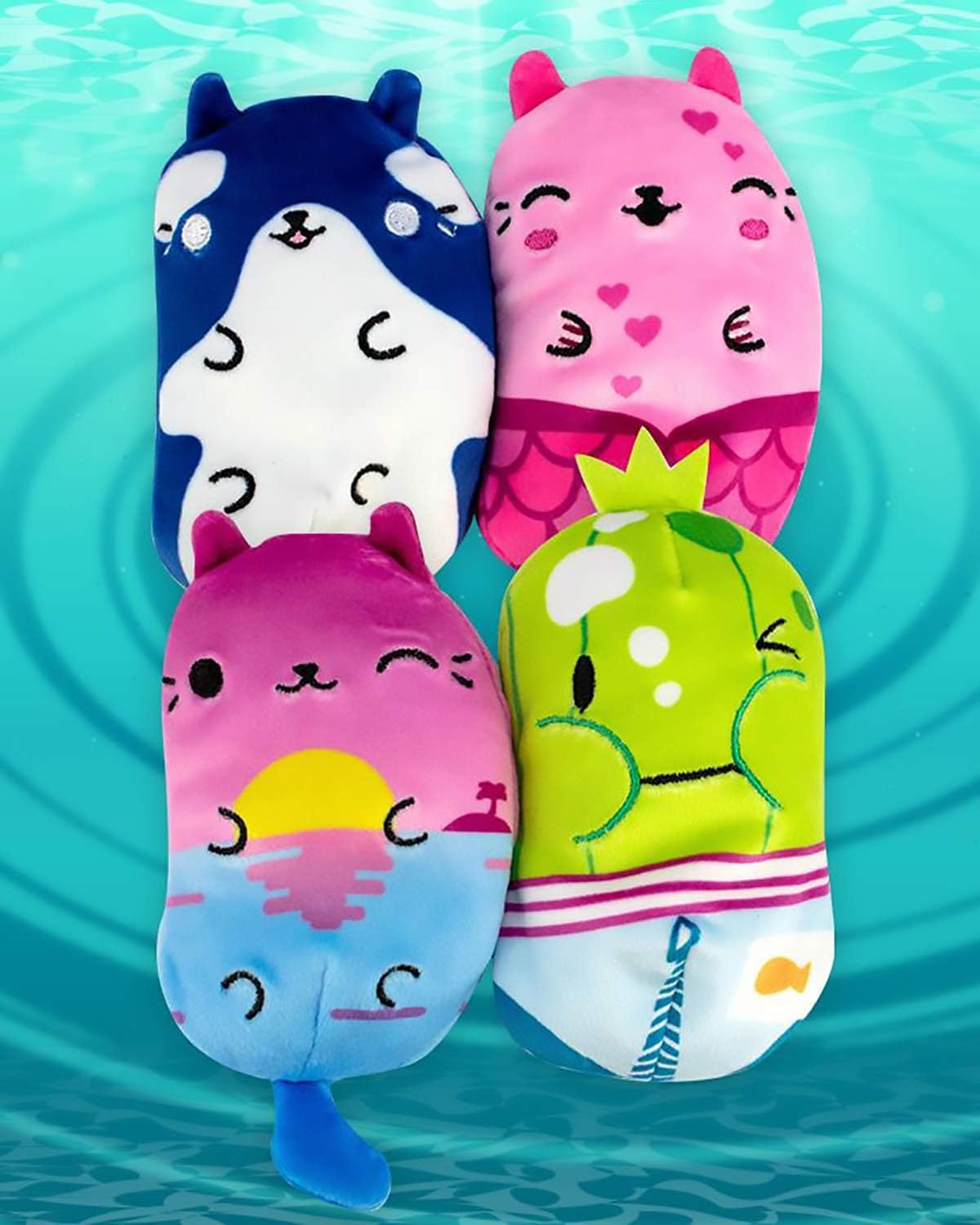 Cats vs Pickles - Swimmy - Key West Kitty, Finely, Willy, & Walter - 4-Pack - 4" Cute Cuddly Collectible Bean Plush Toy - are You Team Cat or Team