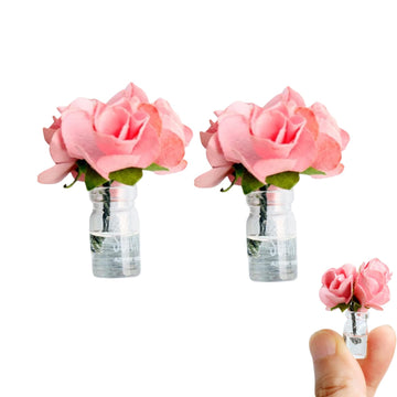2Pcs Mini Dollhouse Miniature Vase Micro Landscape Colorful Flower Glass Bottle Miniature Decoration for 1:12 Scale Dollhouse Scene Props Décor