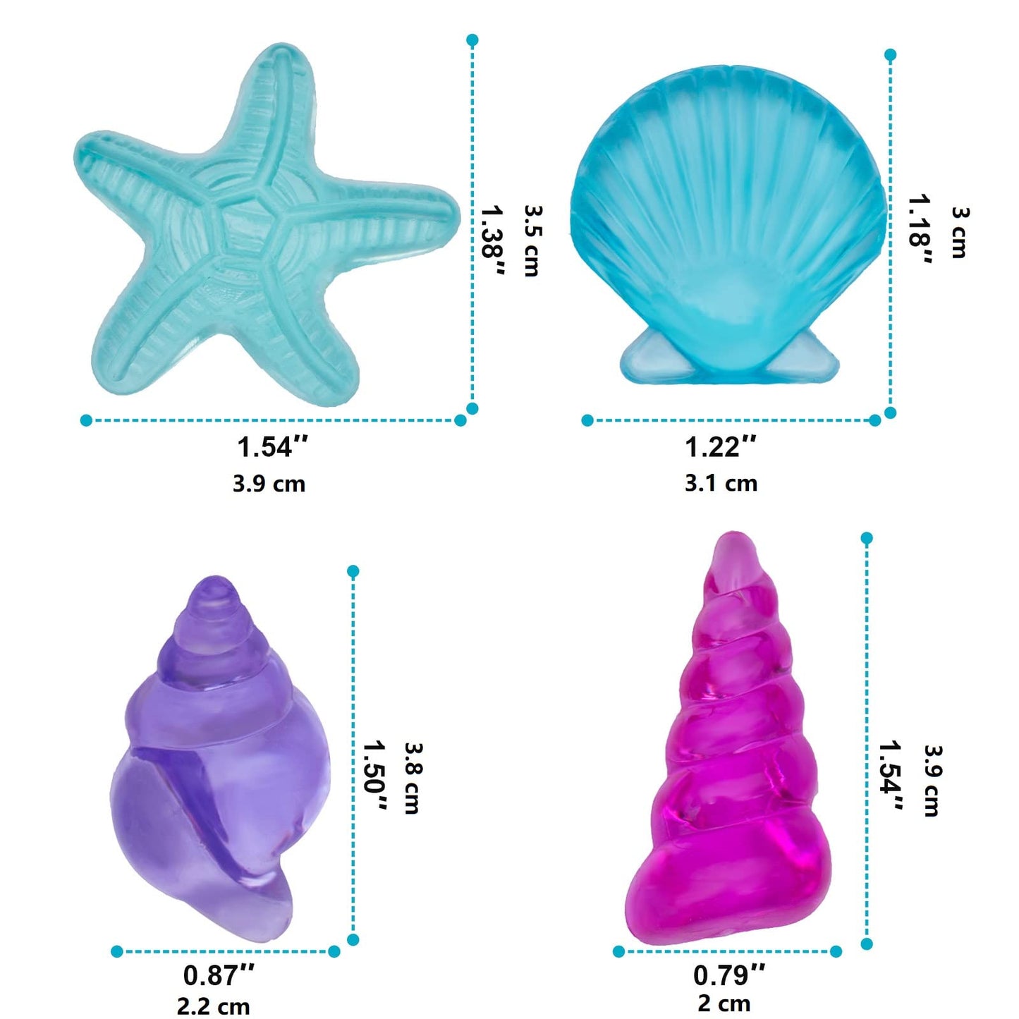 NLR [94pcs 500g] Colorful Acrylic Sea Shell/Conch/Starfish Gems Set, Beach Holiday|Swimming Pool Diving|Treasure Hunt|Mermaid Party Favor|Bath