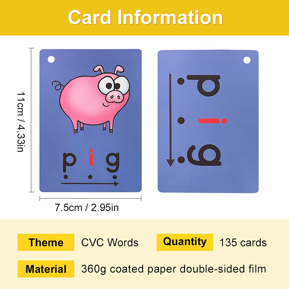 Richardy CVC Flashcards Short Vowel Word Cards CVC Beginning Phonics Word Builders Toddler Learning Toys 4.3 X 3 Inch 126 Cards…