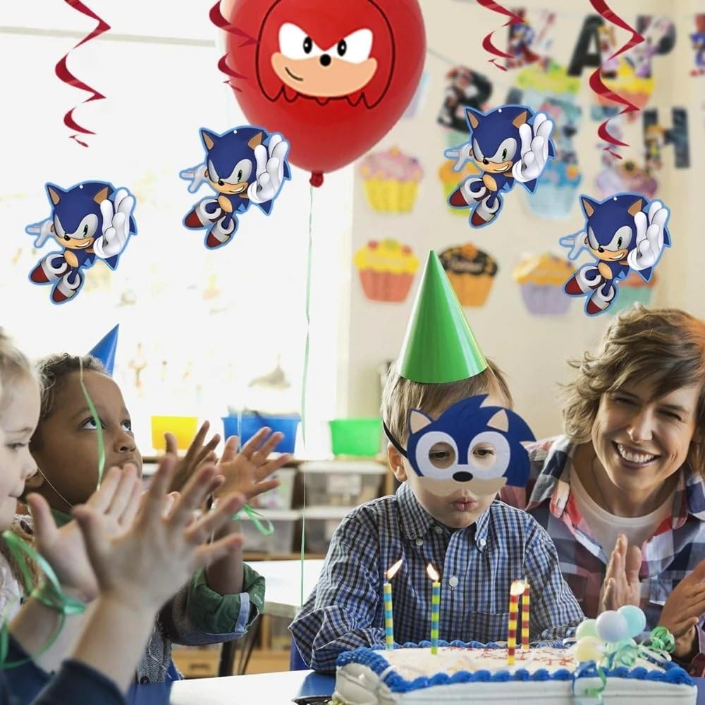 Sonic the Hedgehog Hanging Swirl Decorations (Pack of 3) - Eye-Catching Red & Blue Design, Perfect for Indoor & Outdoor Use