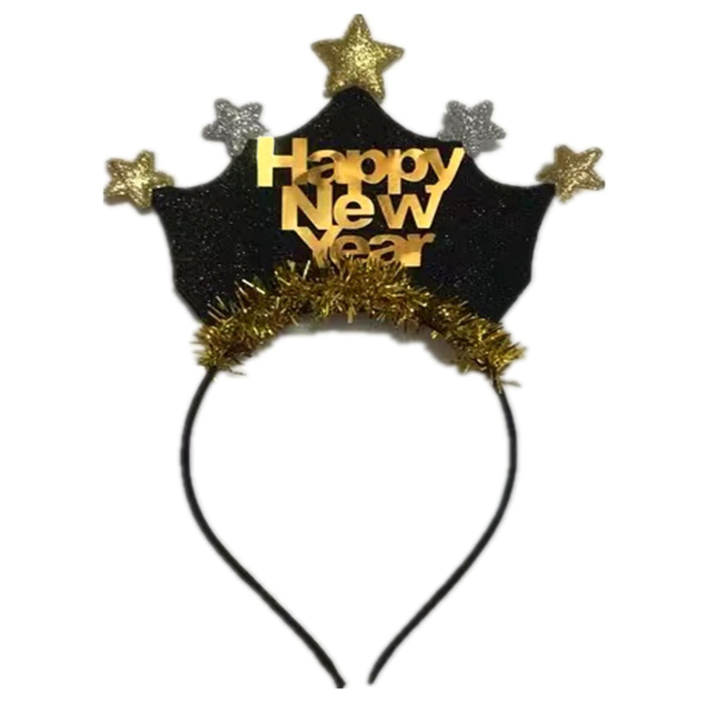 AVMBC Happy New Year Headband Tiara New Years Headband with Star Boppers and Gold Tinsel New Year Eve Holiday Party Decoration Supplies