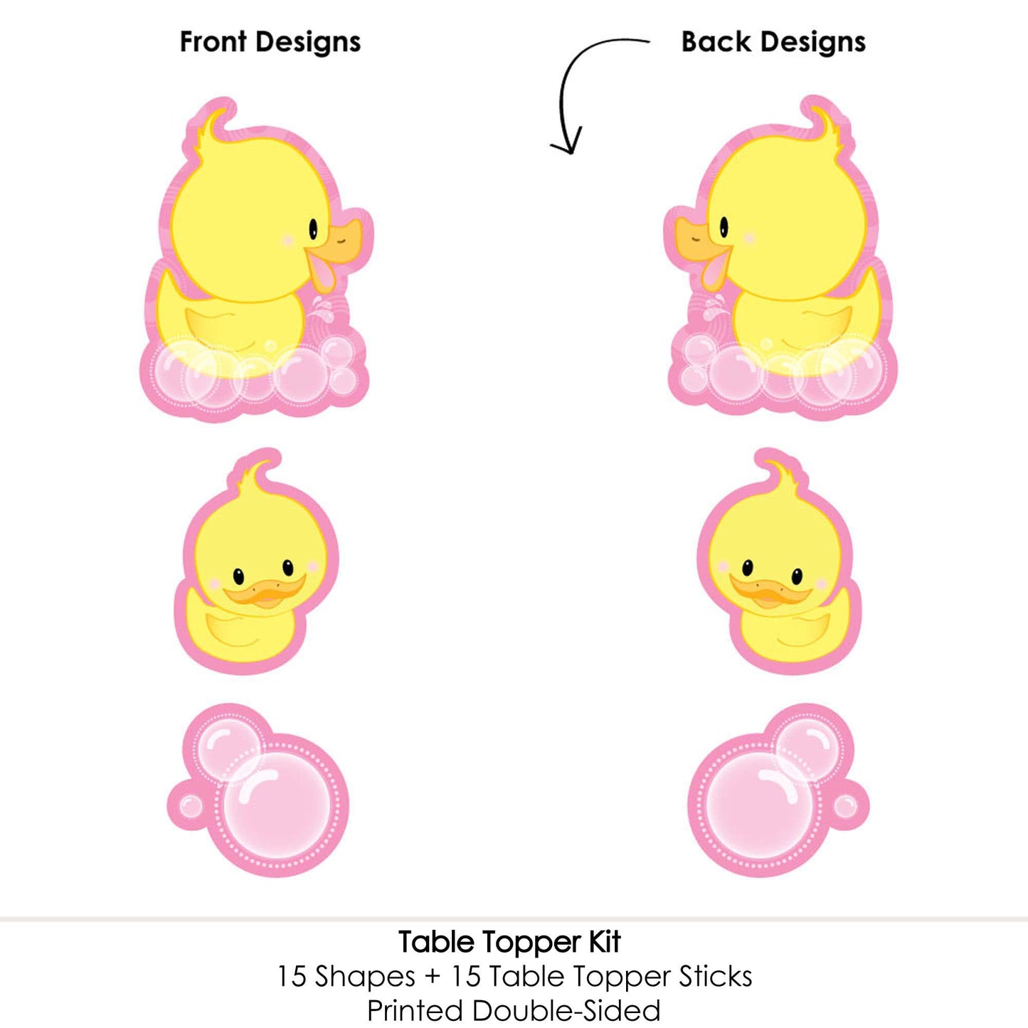 Big Dot of Happiness Pink Ducky Duck - Baby Shower or Birthday Party Centerpiece Sticks - Table Toppers - Set of 15