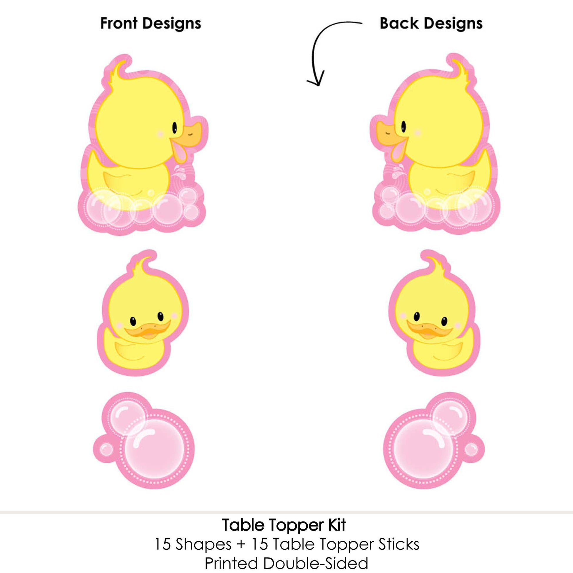 Big Dot of Happiness Pink Ducky Duck - Baby Shower or Birthday Party Centerpiece Sticks - Table Toppers - Set of 15