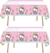 HACBYUTY Tablecloth, 2pcs Hello Cat Kitty Birthday Party, Rectangular, Plastic, 70'' x 42'', Waterproof, Blue Pink