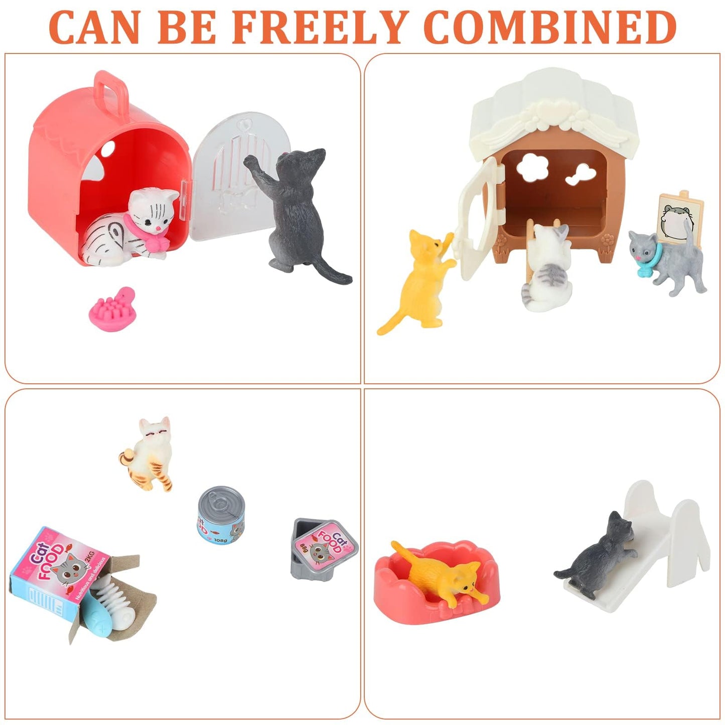 Beupy Cat Figures Playset Toy 40 Pack Pet Pretend Play Toys Realistic Cat Figurines Toys Plastic Cat Care Role Play Educational Learning Playset Home