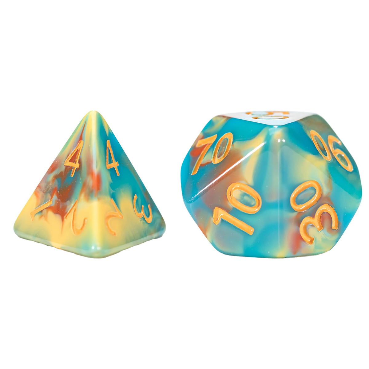 Gate Keeper Games and Dice: Van Gogh Dice: Self Portrait - 7pc RPG Set, Blue, Orange & Yellow Cream Swirled, Art Dice for Role Playing Games