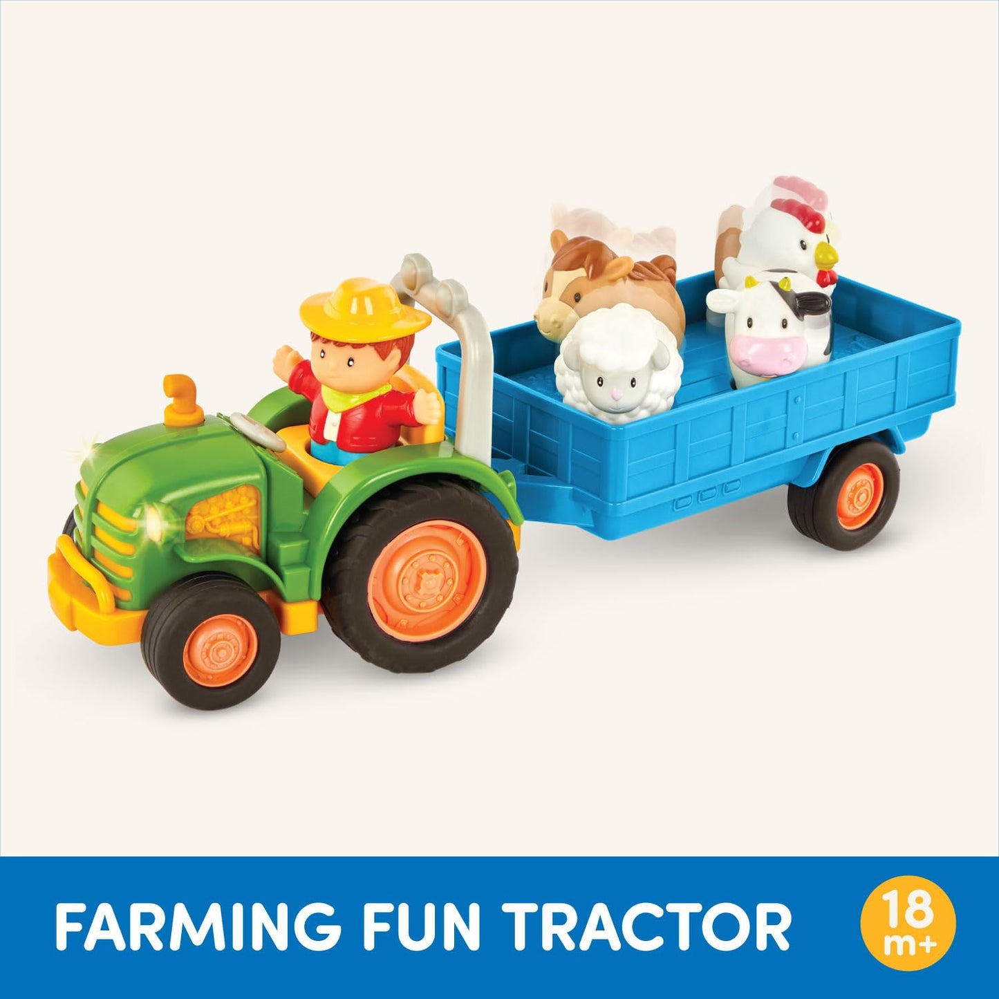 Battat - Farm Toys for Toddlers, Kids - Lights & Sounds Toy Tractor - 7 Pieces Pretend Play Set - Tractor, Trailer, Animals - 18+ Months