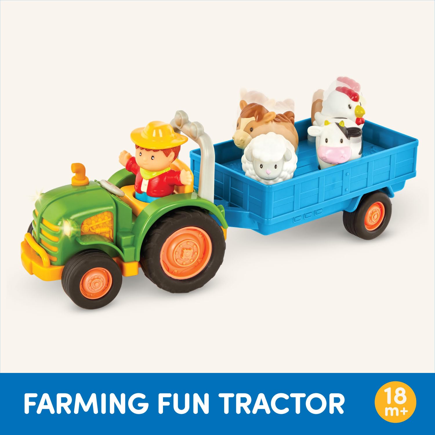 Battat - Farm Toys for Toddlers, Kids - Lights & Sounds Toy Tractor - 7 Pieces Pretend Play Set - Tractor, Trailer, Animals - 18+ Months
