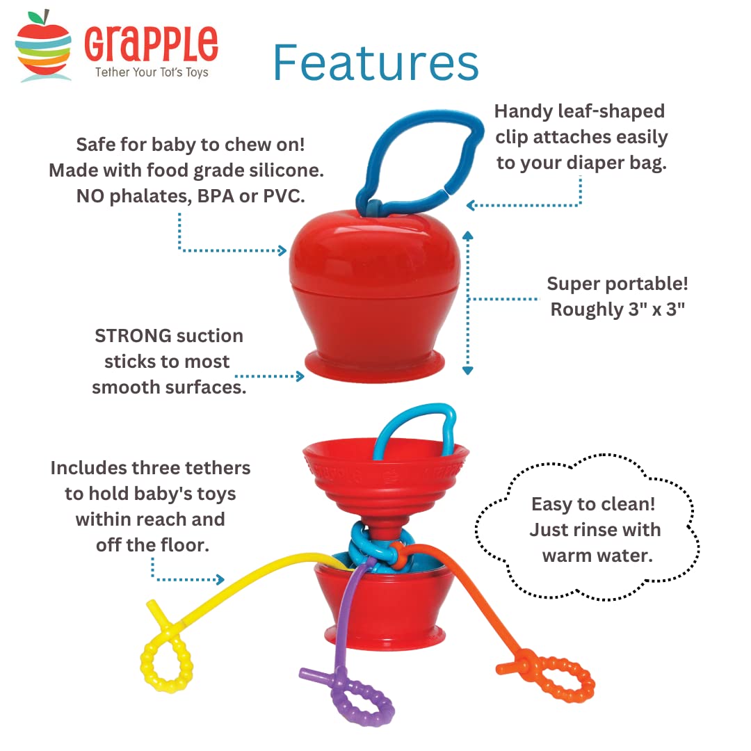 Grapple, the Baby Suction Cup Toy Holder for High Chair, Stroller and Teething Toys for Babies 6-12 Months. One of Your Baby Must Haves!