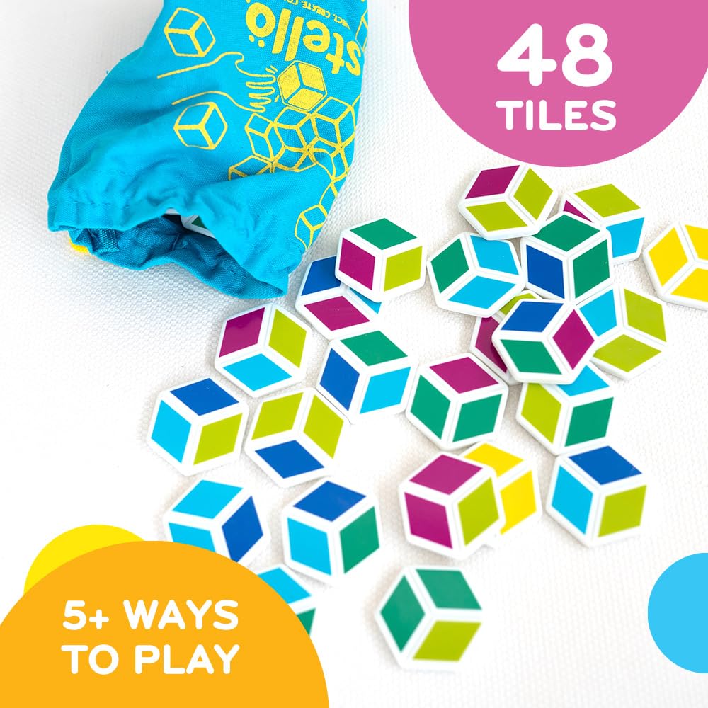 Mobi Stello Color Matching Game - Family Friendly Tile Matching Game, Colorful Plastic Tiles Learning Activities for Ages 5 and Up, 48 Tiles and More