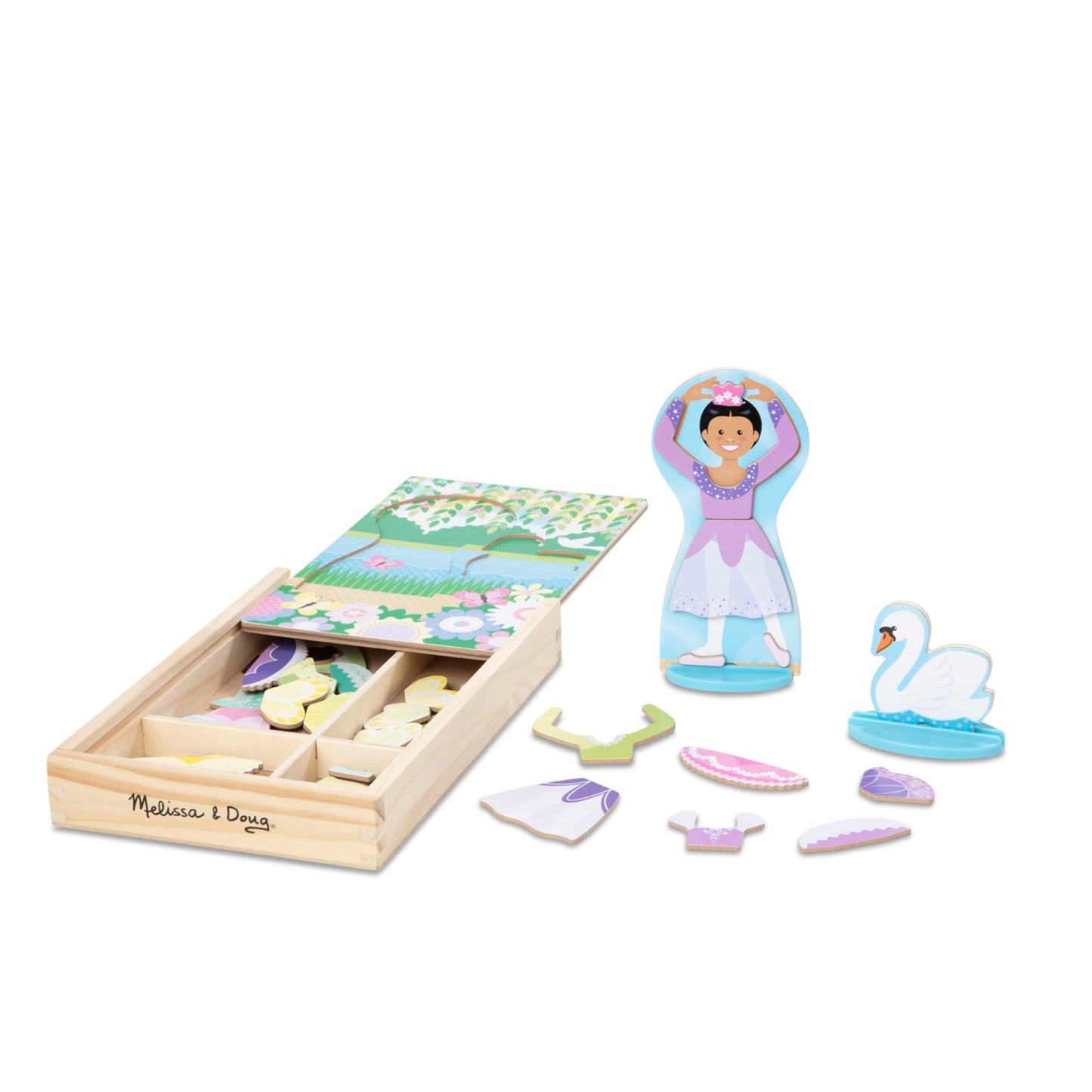 Melissa & Doug Ballerina And Fairy Magnetic Dress-Up Double-Sided Wooden Doll And Swan Pretend Play Set (52 pcs)