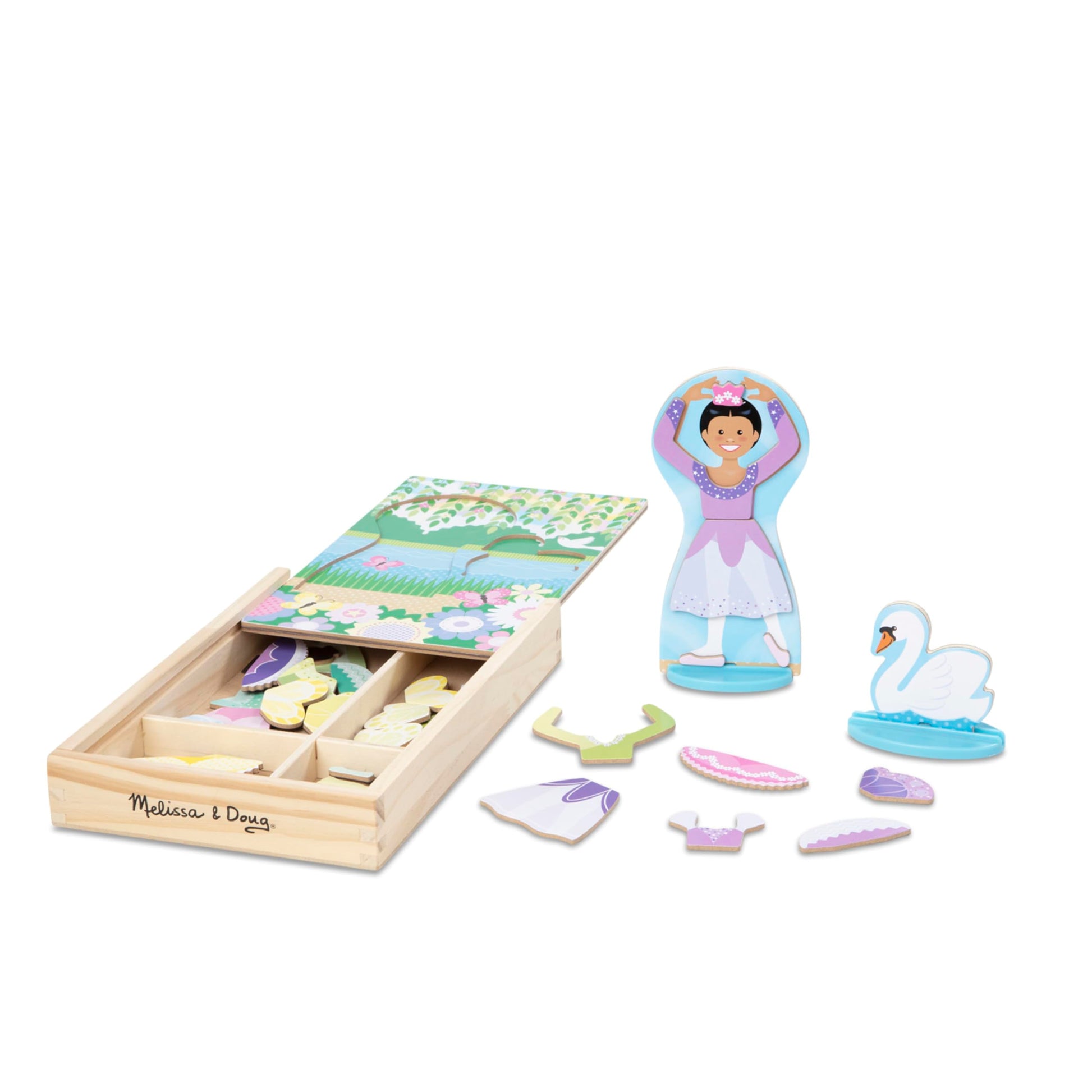 Melissa & Doug Ballerina And Fairy Magnetic Dress-Up Double-Sided Wooden Doll And Swan Pretend Play Set (52 pcs)