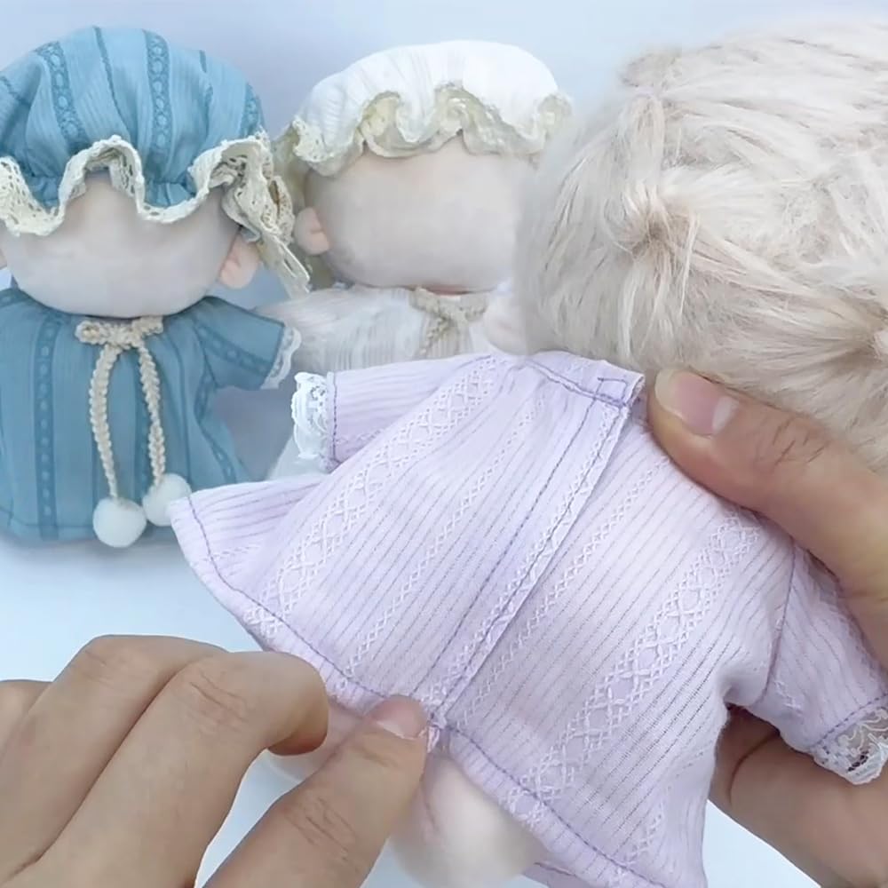 niannyyhouse 20cm Plush Doll Clothes Pajama Suit Hat Dress 8in Doll Accessories Dress Up (Pink-Purple)