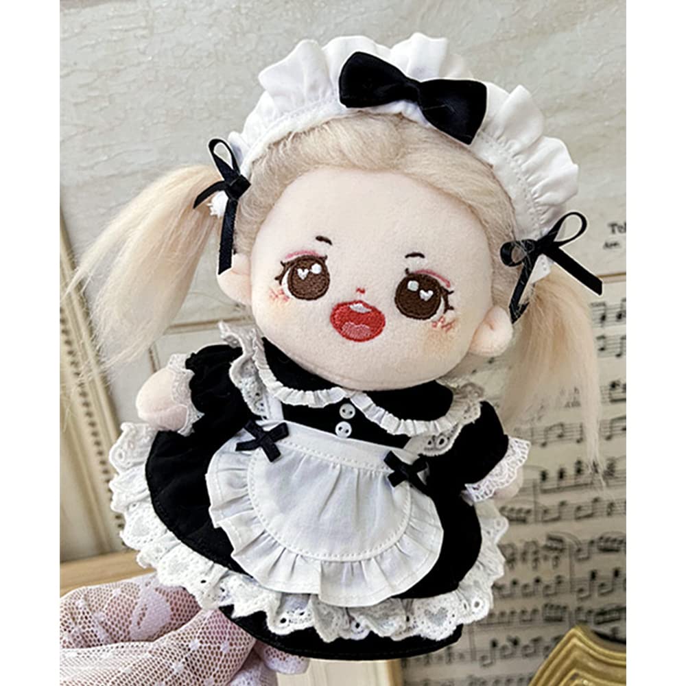 niannyyhouse 15cm Plush Doll Clothes Maid Set Headdress Dress Apron Shorts 6in Doll Dress Up (Pink)