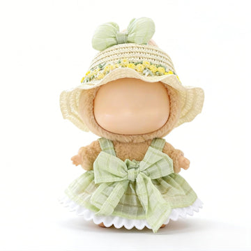 LYBHYQTII Doll Clothes for 17cm Dolls, Premium Handmade Cute Doll Dress 3 Piece Set Including a Weaving Hat, Bow Skirt and Bow Clip with High-End