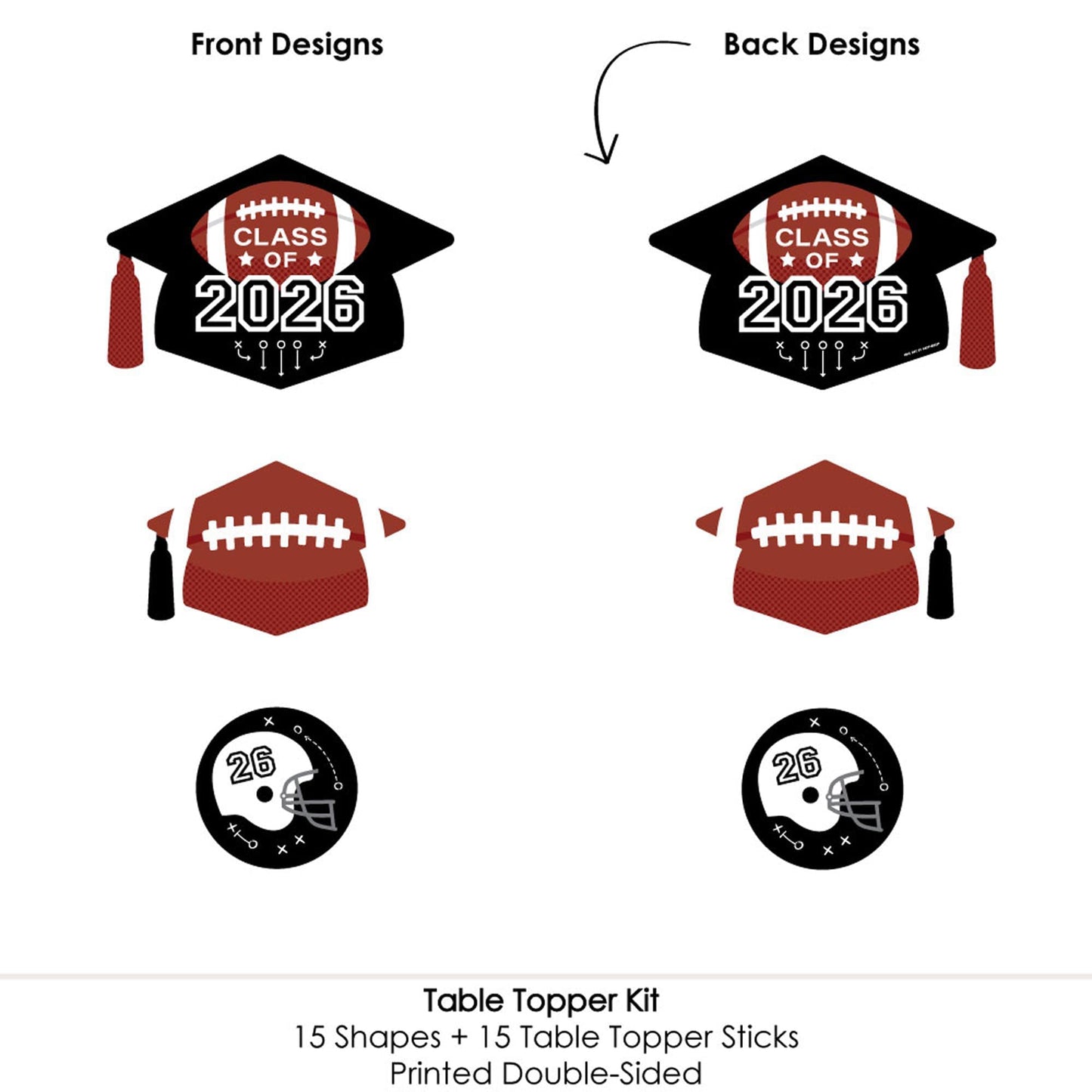 Big Dot of Happiness Grad Football - 2026 Graduation Party Centerpiece Sticks - Table Toppers - Set of 15