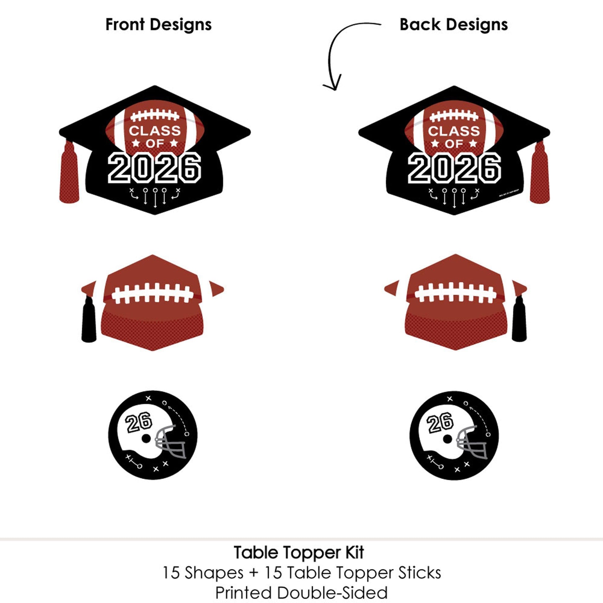 Big Dot of Happiness Grad Football - 2026 Graduation Party Centerpiece Sticks - Table Toppers - Set of 15