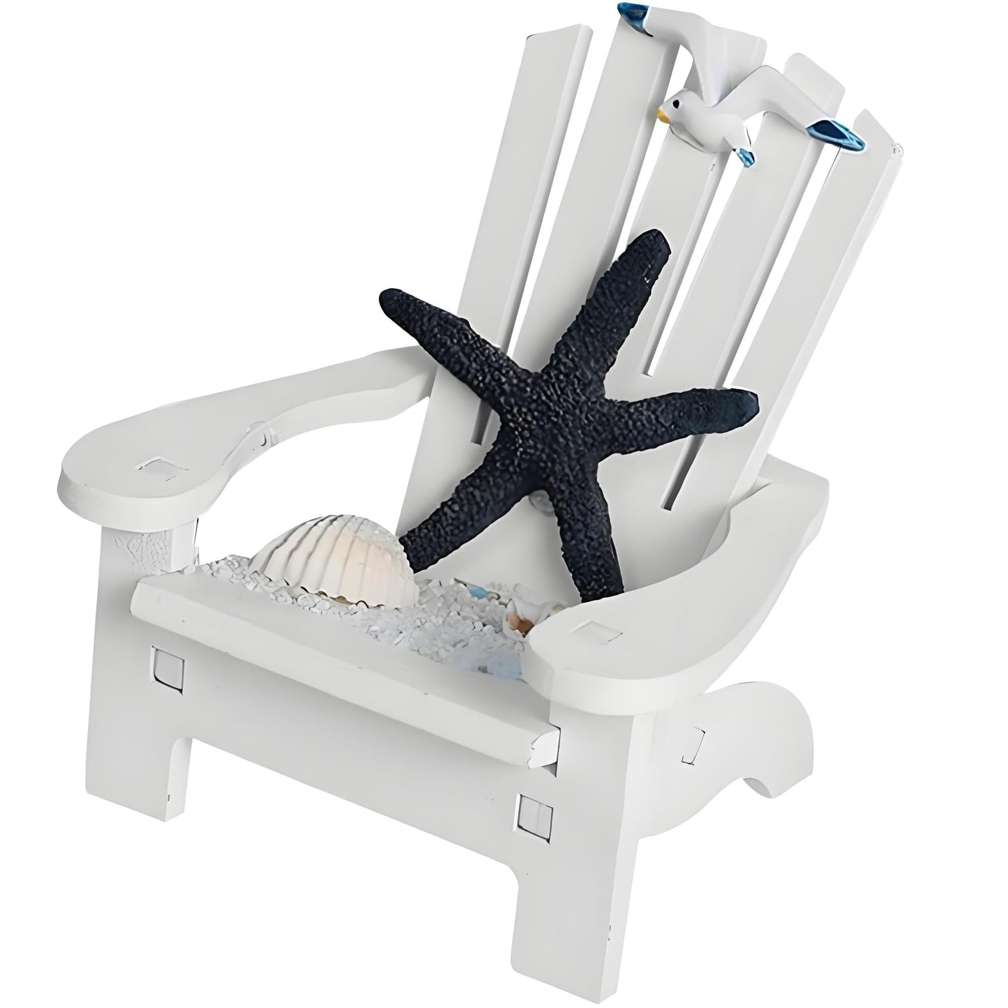 Beach-Themed White Miniature Beach Chair - Nautical Starfish and Seagull Design, Solid Wood Mediterranean Style Dollhouse Decoration, Creative DIY