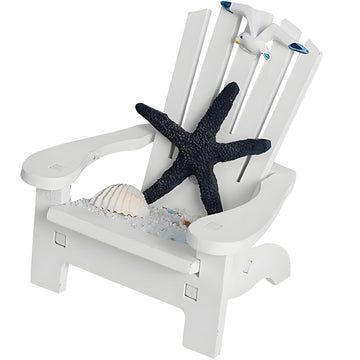 Beach-Themed White Miniature Beach Chair - Nautical Starfish and Seagull Design, Solid Wood Mediterranean Style Dollhouse Decoration, Creative DIY