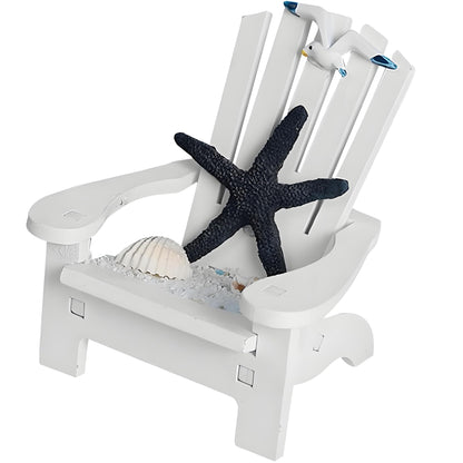 Beach-Themed White Miniature Beach Chair - Nautical Starfish and Seagull Design, Solid Wood Mediterranean Style Dollhouse Decoration, Creative DIY