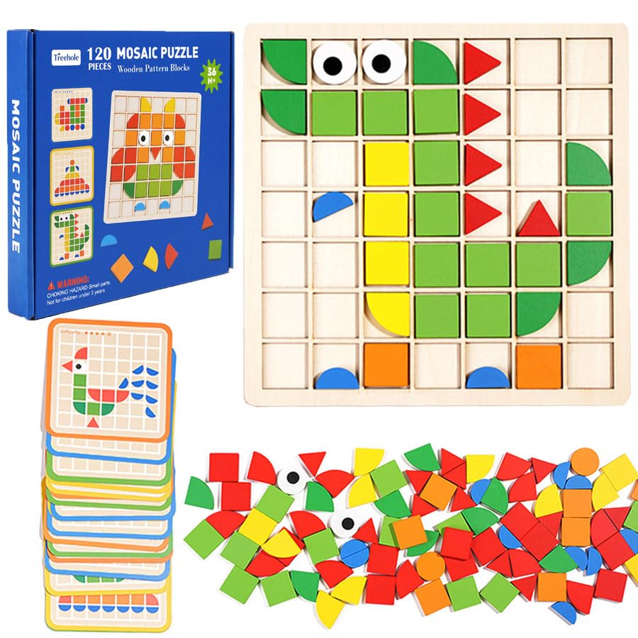 120 PCS Wooden Matching Puzzle Games, Classic Wooden Geometric Shape Toys