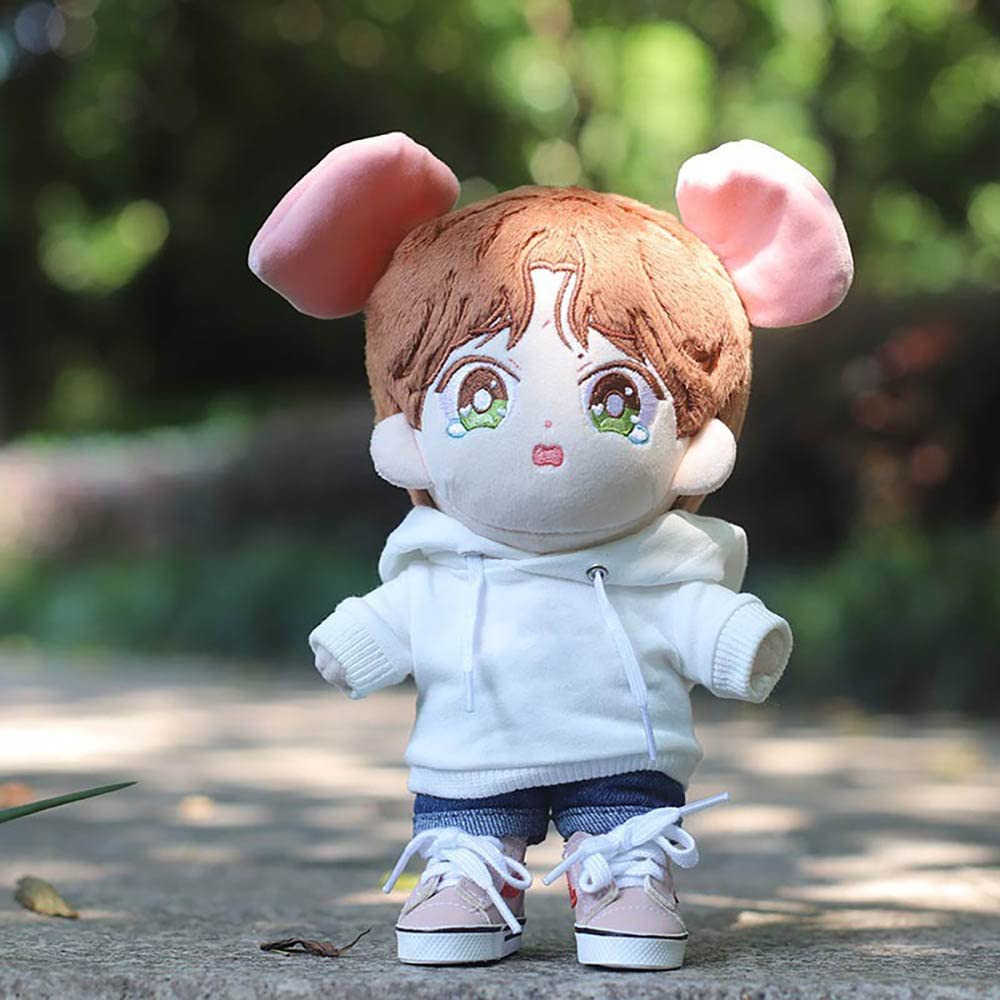 niannyyhouse White Hoodies Without Pocket Dark Blue Jeans 7.8in?20cm? Plush Humanoid Stuffed Doll Clothes (White)