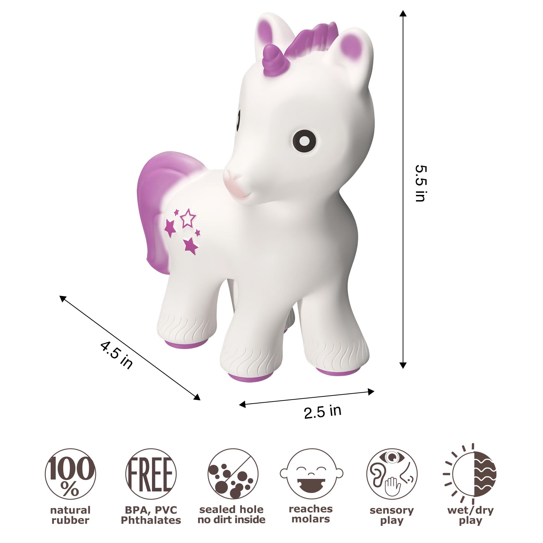 CaaOcho Pure Natural Rubber Teething Baby Toy - Mira The Unicorn Teether for Babies, BPA Free Baby Toy, All Natural Teething Toys for Babies 0-6, Safe