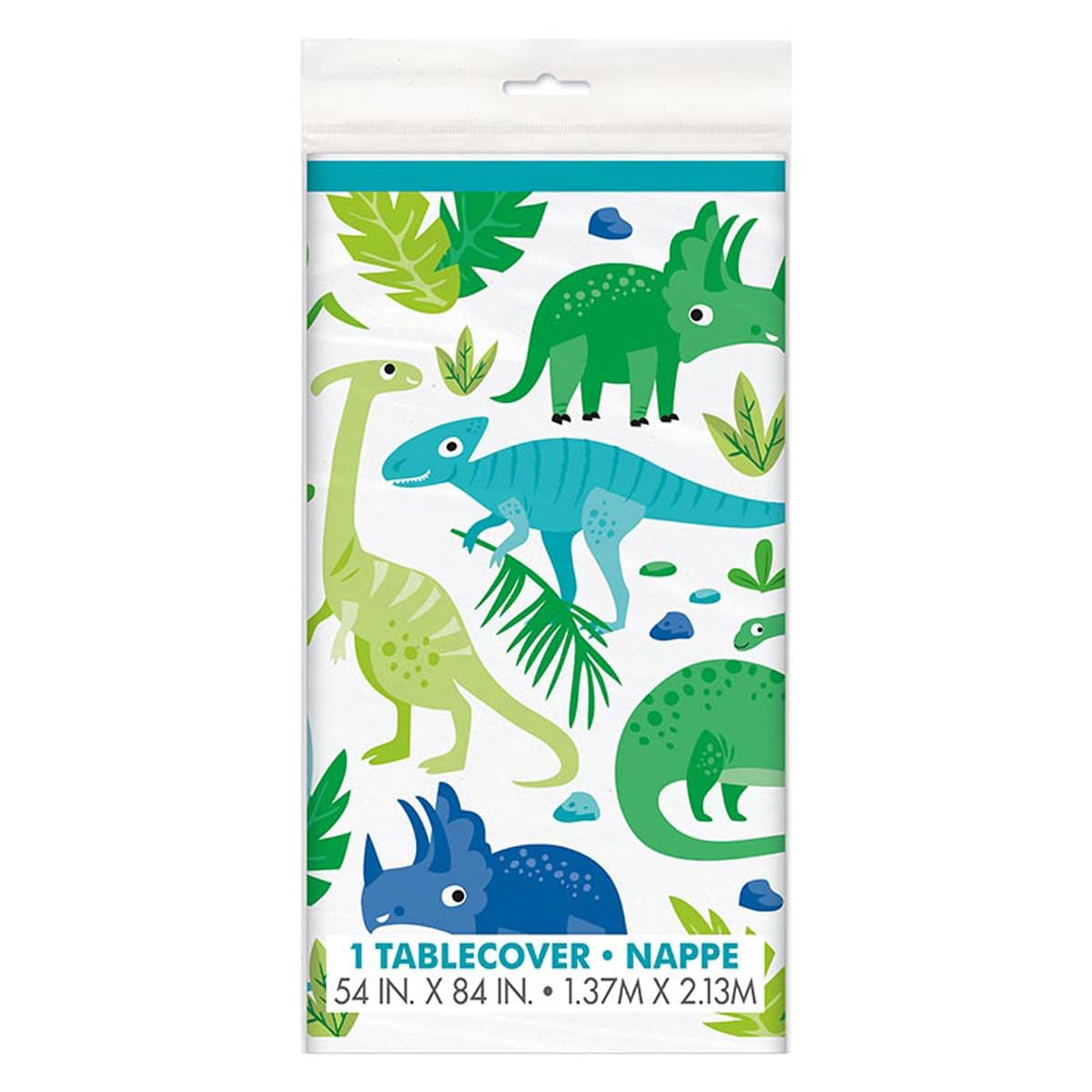 Blue & Green Plastic Dinosaur Table Cover (54"x84") 1 Count - Perfect for Kids' Parties, Jurassic-Themed Celebrations